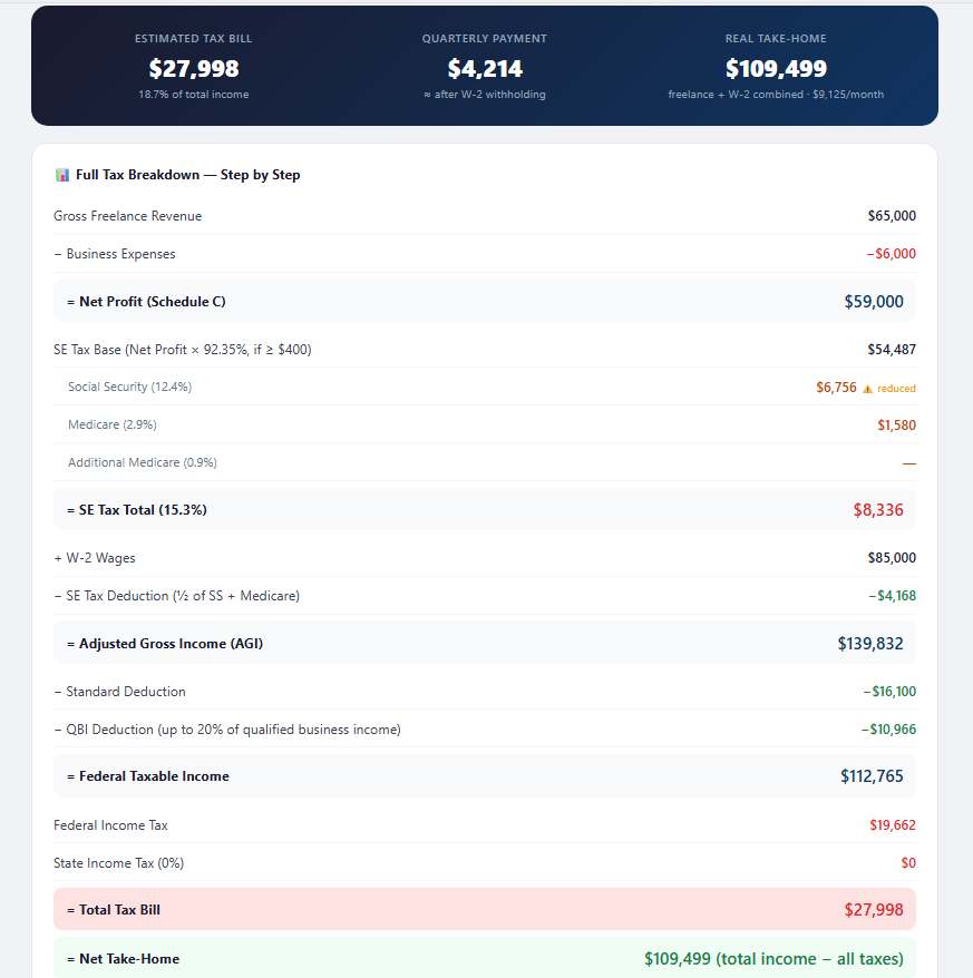 Result — W-2 + freelance combined
